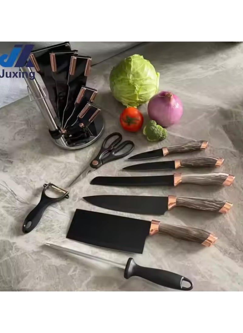 9-Piece Marble Pattern Handle Kitchen Knife Set – Premium Stainless Steel (Black with transparent)