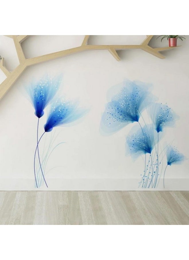 Xtore Beautiful Blue Flower Design Wall Sticker for Home | Office | Kitchen Decor (Pack of 1, Blue)