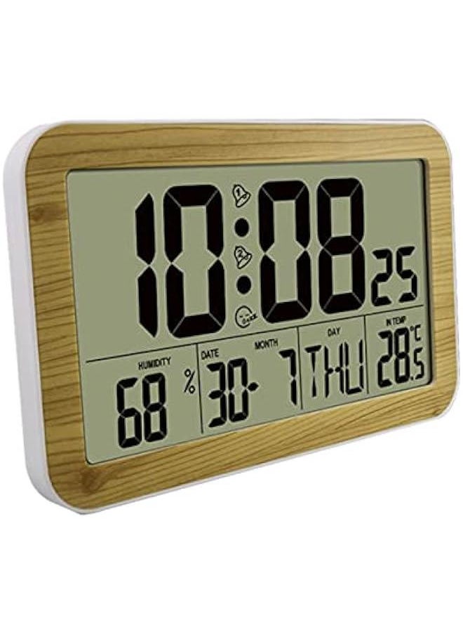 1pc Wood Grain Digital Wall Clock Calendar Clock Abs Alarm Clock Digital Alarm Clock Desktop Alarm Clock Room Thermometer Hanging Clock Home Electronic Clock Electronic Alarm Clock