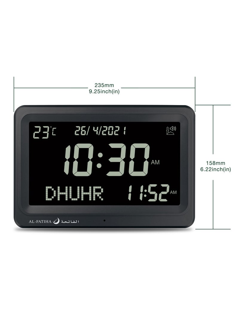 AL-FATIHA Automatic Worldwide Digital 8 Azan Prayer Sounds Islamic Wall and Desk Clock Black screen