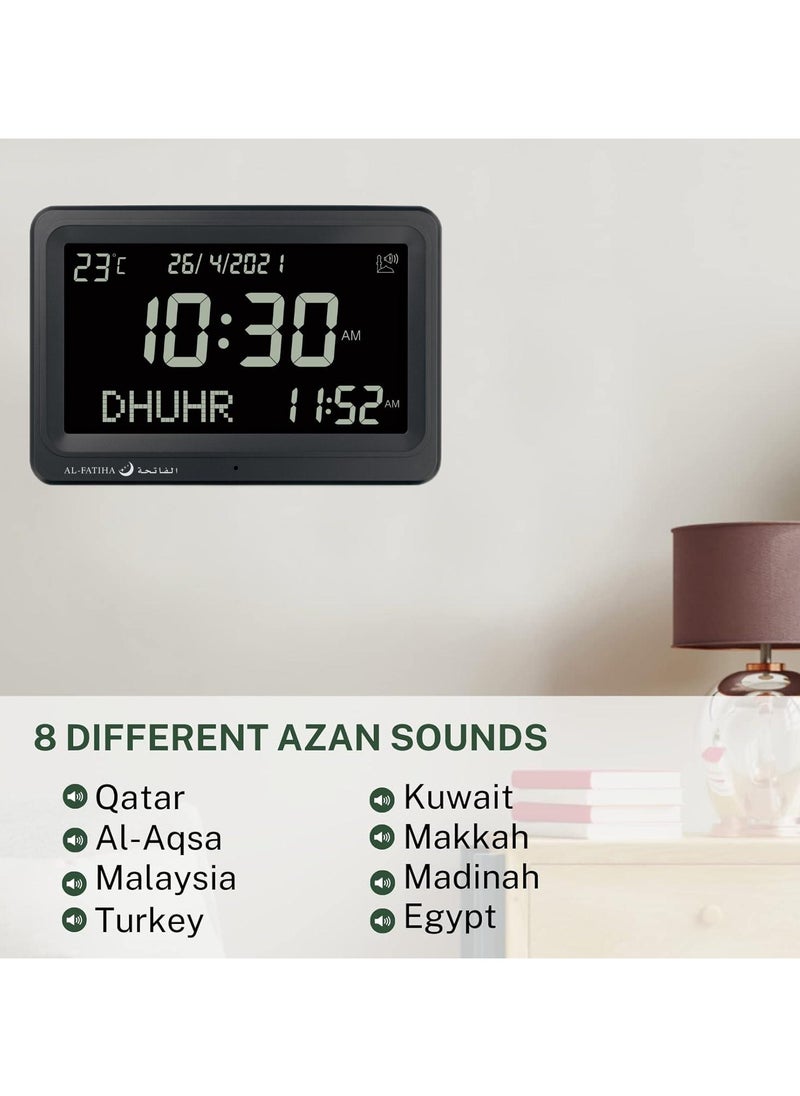 AL-FATIHA Automatic Worldwide Digital 8 Azan Prayer Sounds Islamic Wall and Desk Clock Black screen