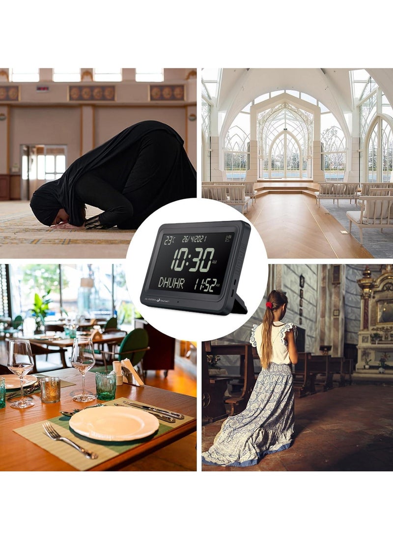 AL-FATIHA Automatic Worldwide Digital 8 Azan Prayer Sounds Islamic Wall and Desk Clock Black screen