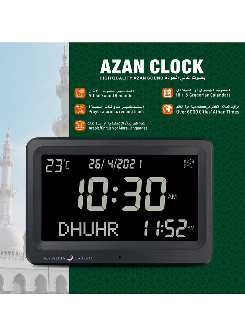 AL-FATIHA Automatic Worldwide Digital 8 Azan Prayer Sounds Islamic Wall and Desk Clock Black screen