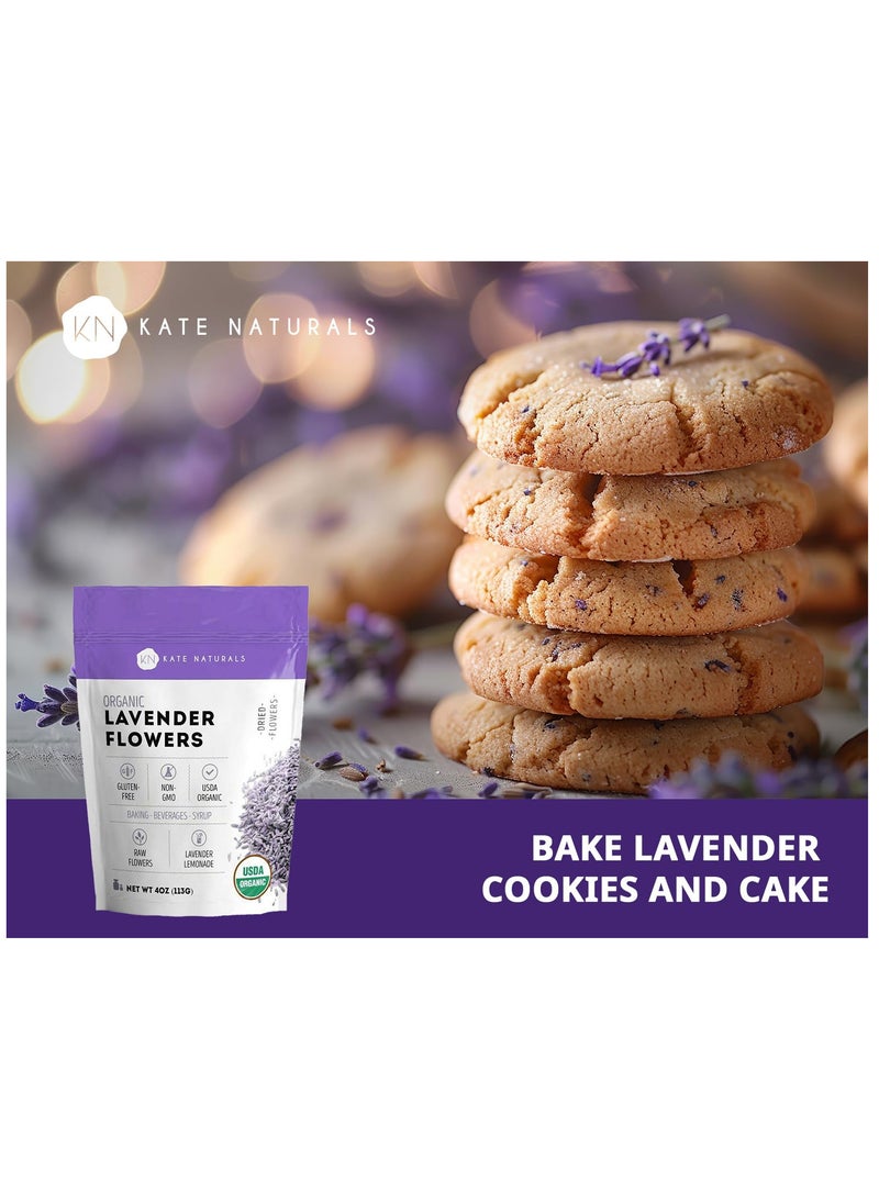 Dried Lavender Flowers for Tea, Syrup, Lemonade, Soap Making. Edible Culinary Grade Buds (4oz, Organic, Food Grade)