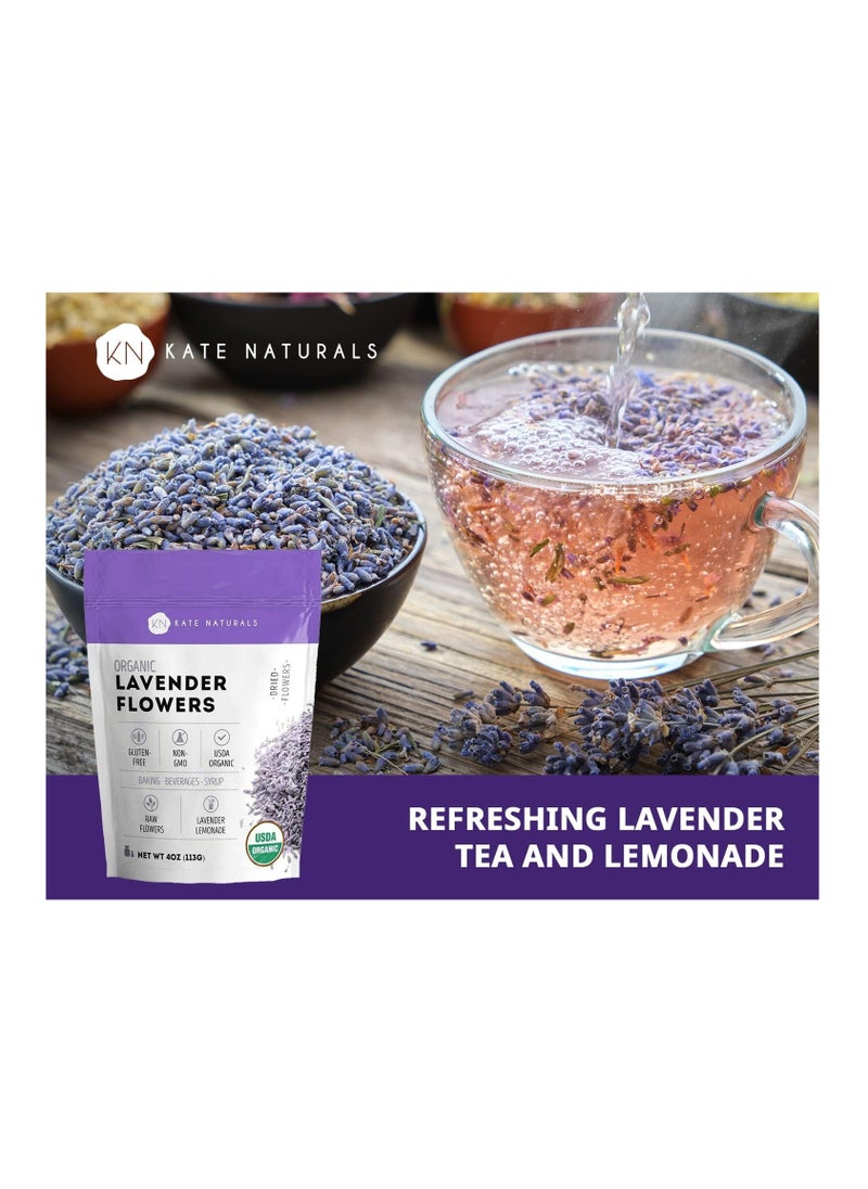 Dried Lavender Flowers for Tea, Syrup, Lemonade, Soap Making. Edible Culinary Grade Buds (4oz, Organic, Food Grade)