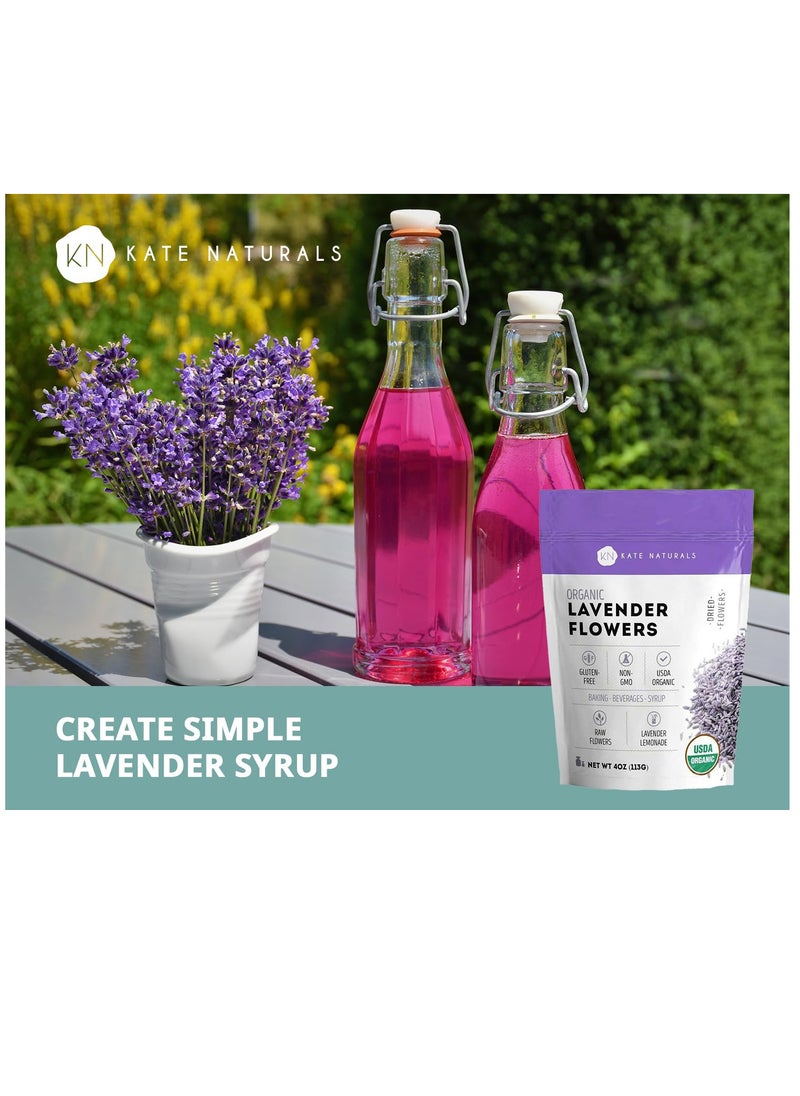 Dried Lavender Flowers for Tea, Syrup, Lemonade, Soap Making. Edible Culinary Grade Buds (4oz, Organic, Food Grade)