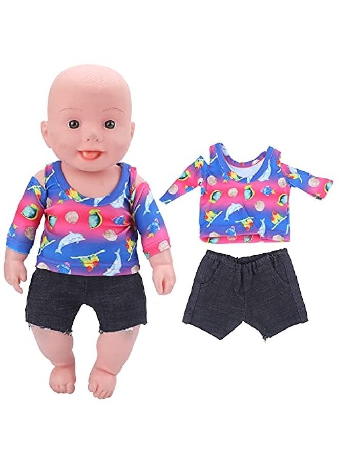 T-Shirt Reborn Baby Doll Clothes Sets,18Inch Newborn Baby Doll Accessories Fashion Baby Doll Outfit Matching Exercise T-Shirt and Shorts(QD18-032)