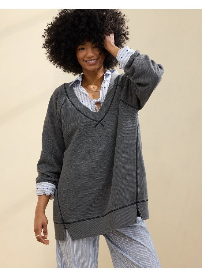 Aerie Downtime Textured V-Neck Sweatshirt