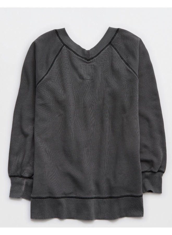 Aerie Downtime Textured V-Neck Sweatshirt