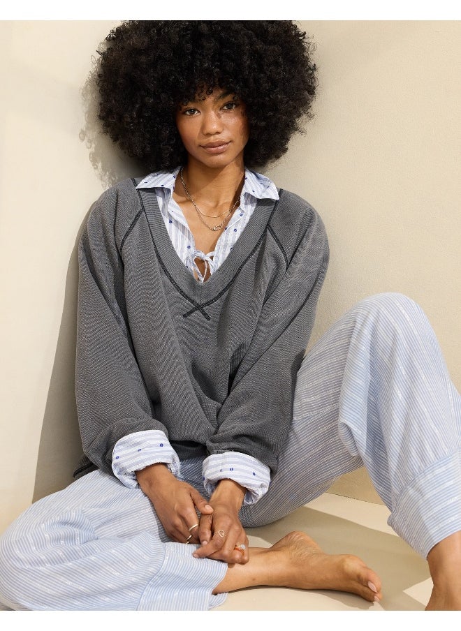 Aerie Downtime Textured V-Neck Sweatshirt