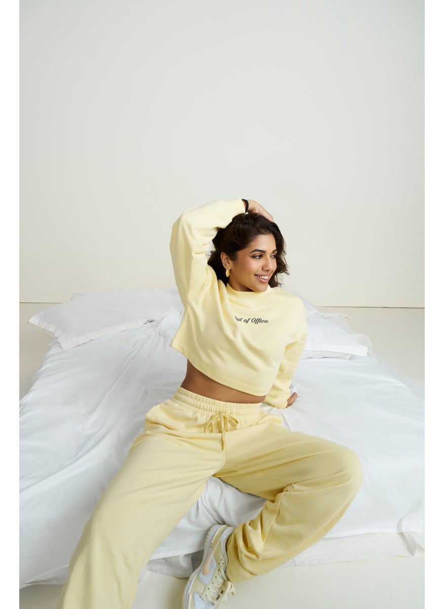 Out Of Office' Yellow Terry Cropped Sweatshirt