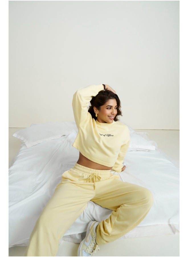 Out Of Office' Yellow Terry Cropped Sweatshirt