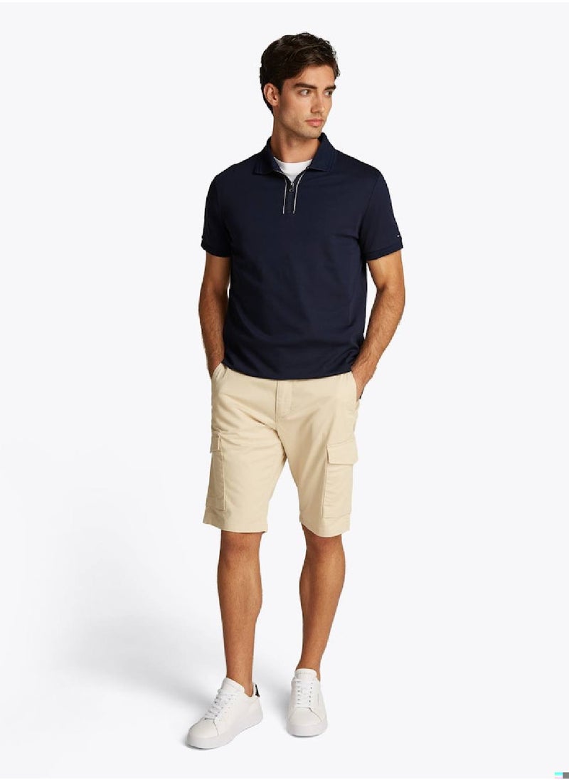 Men's Regular Fit Zip Placket Polo Shirt - Cotton, Blue
