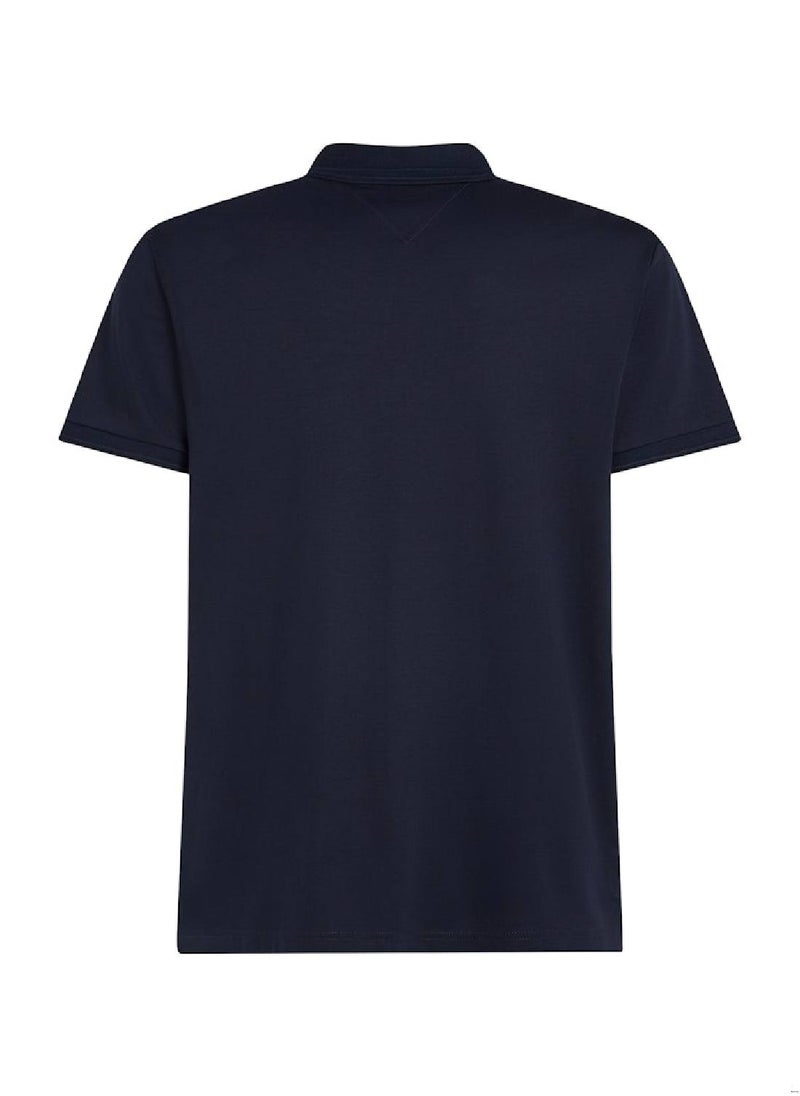 Men's Regular Fit Zip Placket Polo Shirt - Cotton, Blue
