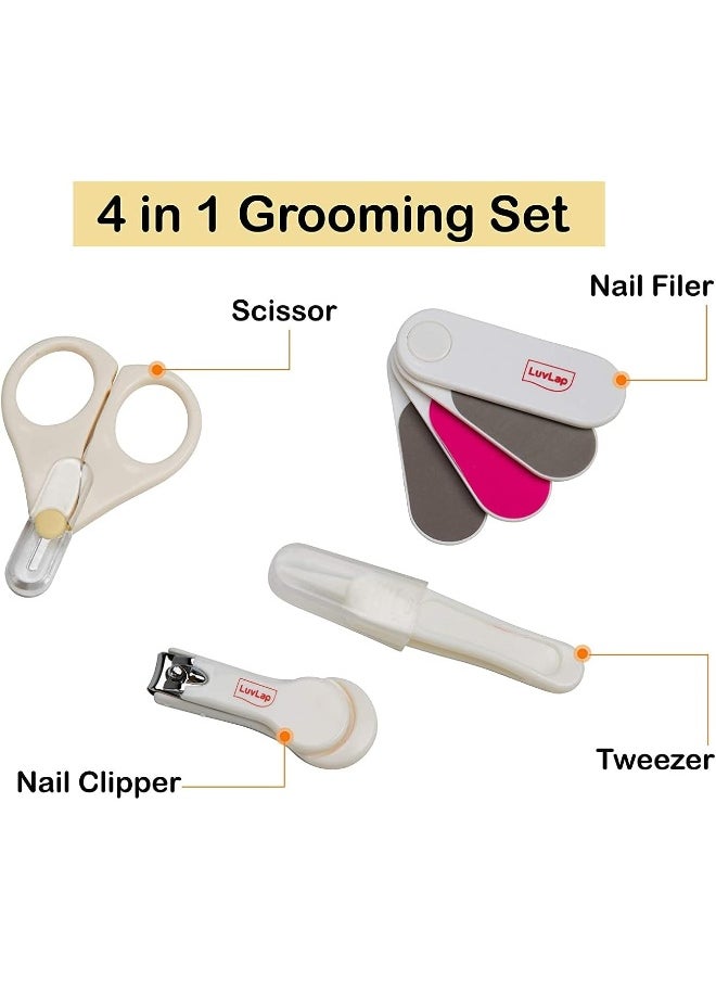 Luv Lap Baby Nail Grooming 4pcs Set, Hair Grooming Natural Soft Brush & Comb Set