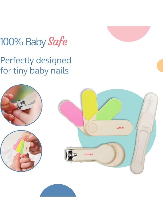 Luv Lap 7in1 Baby Grooming Kit, Portable Baby Grooming Kit for New Born Baby, Finger Brush, Hair Brush, Comb, Baby Nail Scissor, Baby Nail Cutter, Tweezer, Nail Filer, Newborn, Infants, Toddlers (White)