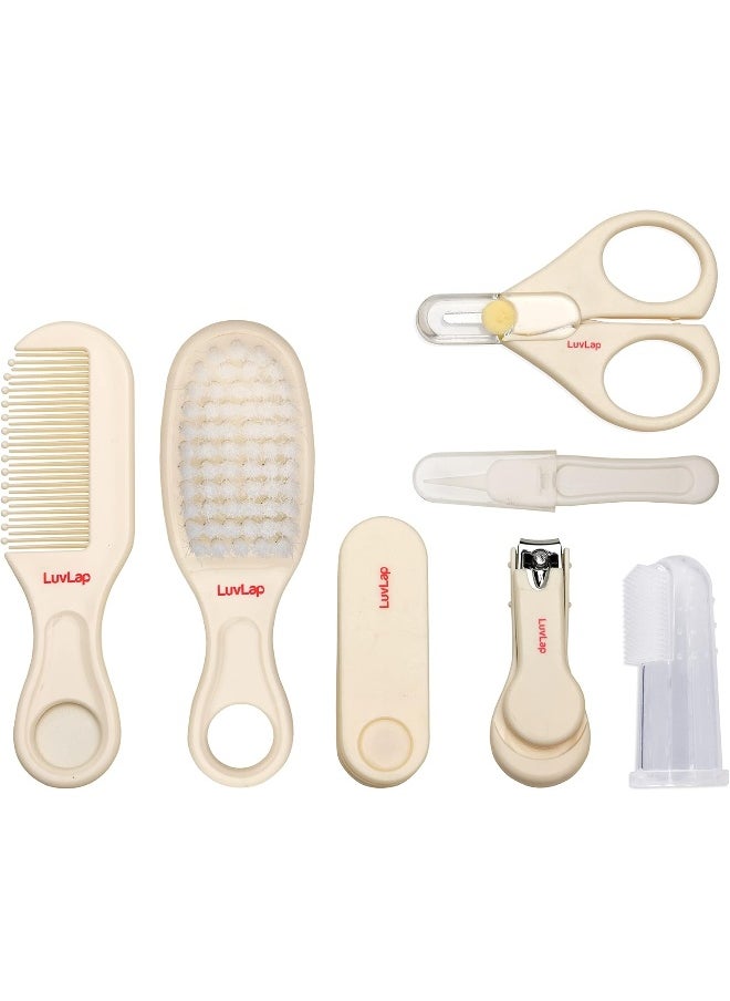 Luv Lap 7in1 Baby Grooming Kit, Portable Baby Grooming Kit for New Born Baby, Finger Brush, Hair Brush, Comb, Baby Nail Scissor, Baby Nail Cutter, Tweezer, Nail Filer, Newborn, Infants, Toddlers (White)