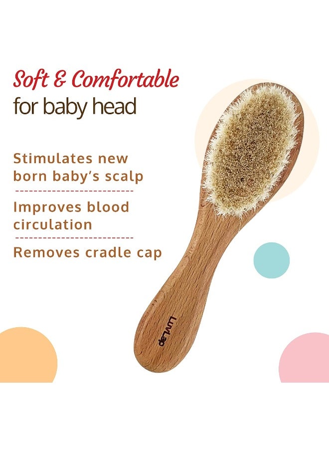 Luv Lap Wooden Baby Hair Brush with Natural Bristles for Baby Hair Grooming