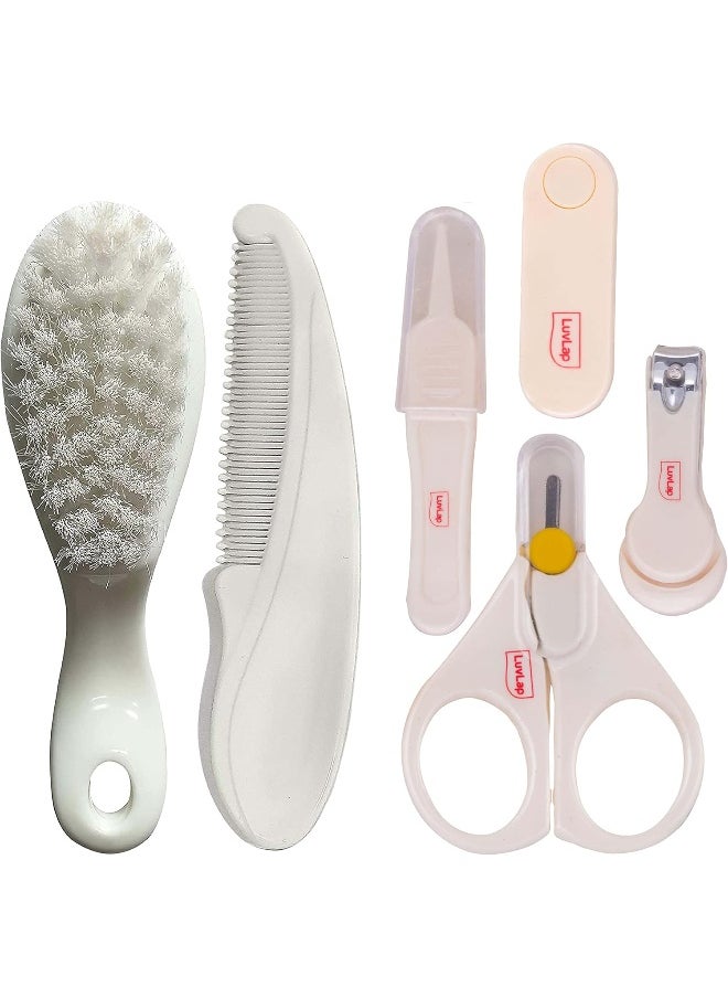 Luv Lap Baby 4pcs Nail Grooming Set and Elegant Baby Comb & Brush Set with Soft bristles, Grooming Set, 0M+