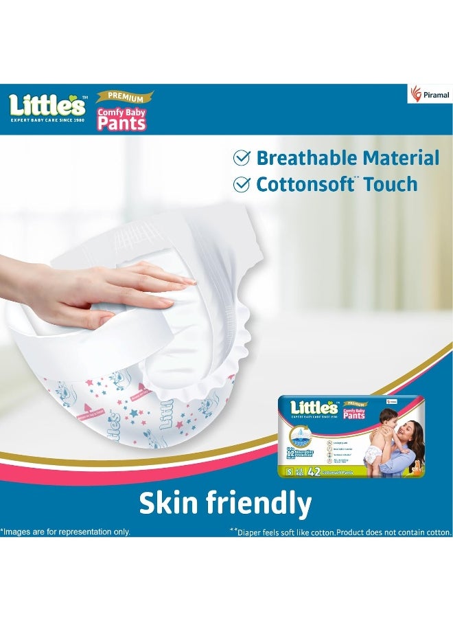 Little's Baby Pants Diapers with Wetness Indicator & 12 Hours Absorption, Small, White, 4 - 8 kg, 84 Count