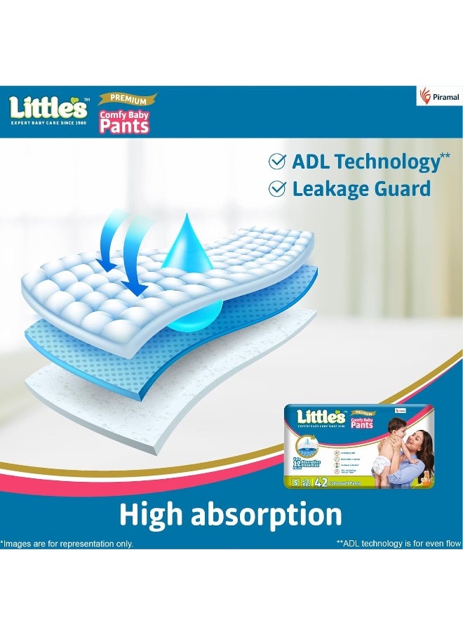 Little's Baby Pants Diapers with Wetness Indicator & 12 Hours Absorption, Small, White, 4 - 8 kg, 84 Count