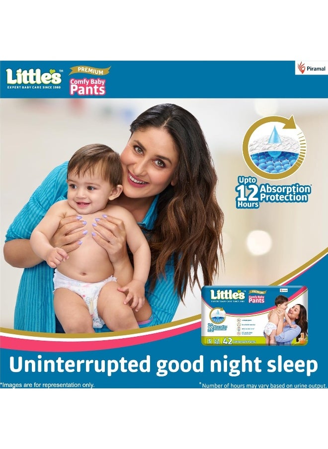 Little's Baby Pants Diapers with Wetness Indicator & 12 Hours Absorption, Small, White, 4 - 8 kg, 84 Count