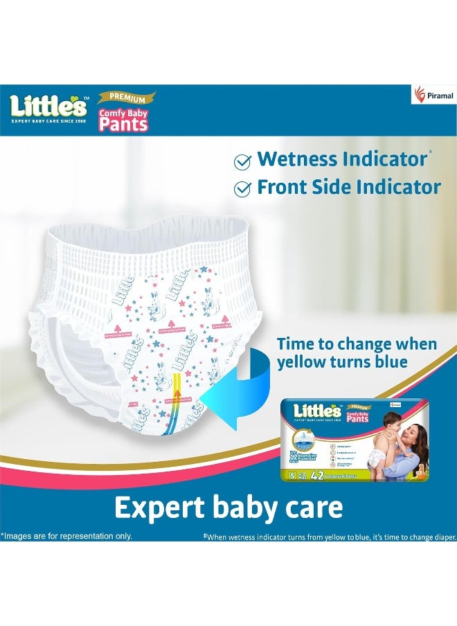 Little's Baby Pants Diapers with Wetness Indicator & 12 Hours Absorption, Small, White, 4 - 8 kg, 84 Count