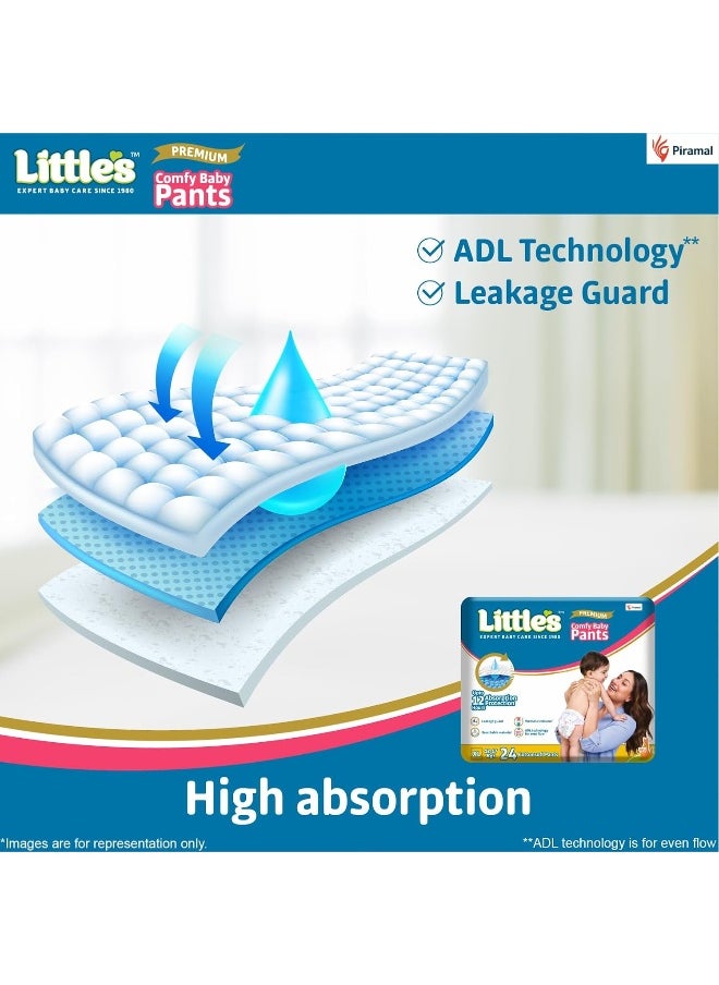 Little's Baby Diapers XL Size (Extra Large) Pants Style | 12-17 kg | 24 Count - Pack of 1 | CottonSoft Baby Diaper with Leakage Guard, Wetness Indicator & 12 Hours Absorption