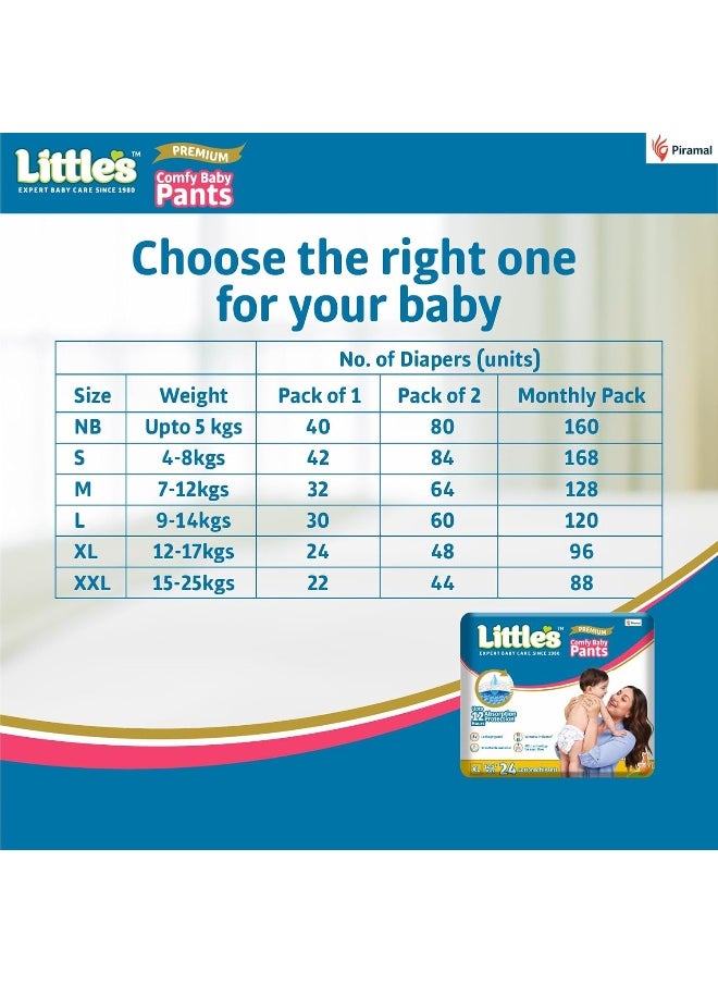 Little's Baby Diapers XL Size (Extra Large) Pants Style | 12-17 kg | 24 Count - Pack of 1 | CottonSoft Baby Diaper with Leakage Guard, Wetness Indicator & 12 Hours Absorption