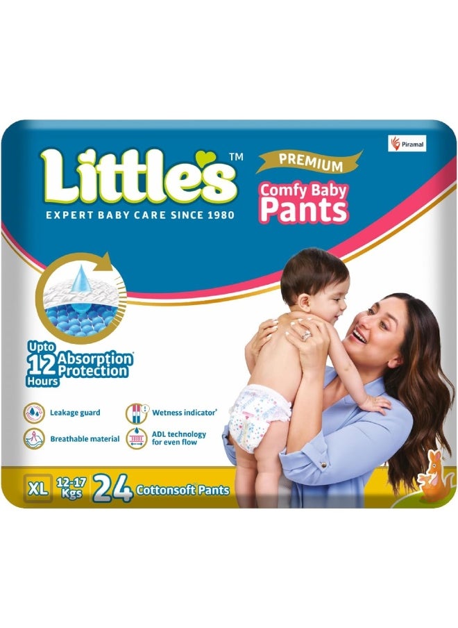 Little's Baby Diapers XL Size (Extra Large) Pants Style | 12-17 kg | 24 Count - Pack of 1 | CottonSoft Baby Diaper with Leakage Guard, Wetness Indicator & 12 Hours Absorption