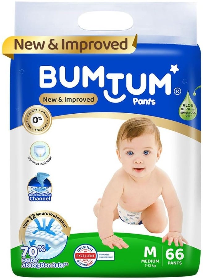 Bumtum Baby Diaper Pants with Leakage Protection -7 to 12 Kg (Medium, 66 Count, Pack of 1)