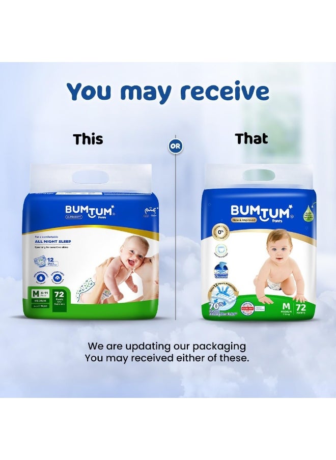 Bumtum Baby Diaper Pants with Leakage Protection -7 to 12 Kg (Medium, 66 Count, Pack of 1)
