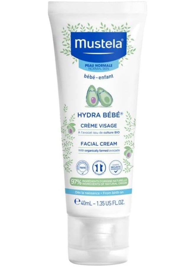 Mustela Hydra Bebe Face Cream – Daily Baby Moisturizer with Natural Avocado- 40ml
