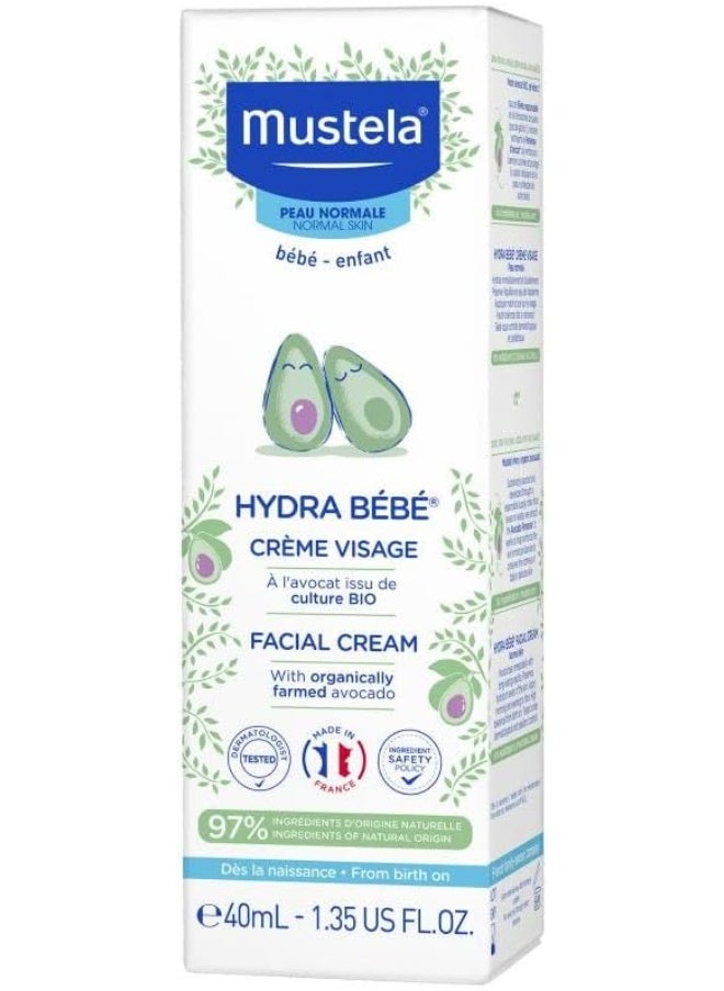 Mustela Hydra Bebe Face Cream – Daily Baby Moisturizer with Natural Avocado- 40ml