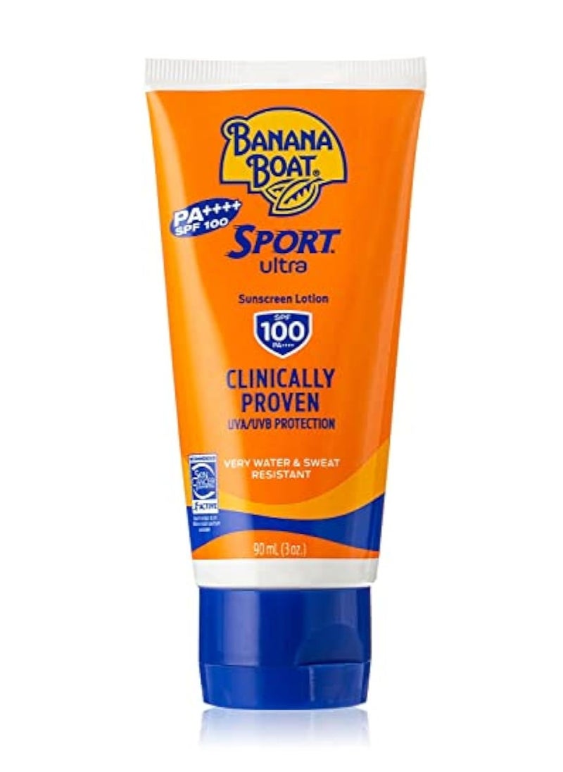 Banana Boat Sport Ultra Sunscreen Lotion-SPF100-UVA/UVB Protection-Clinically Proven- Very Water & Sweat Resistant-Lightweight-Non Greasy-Quick Absorption-Protection from Skinburn Damage-90ml