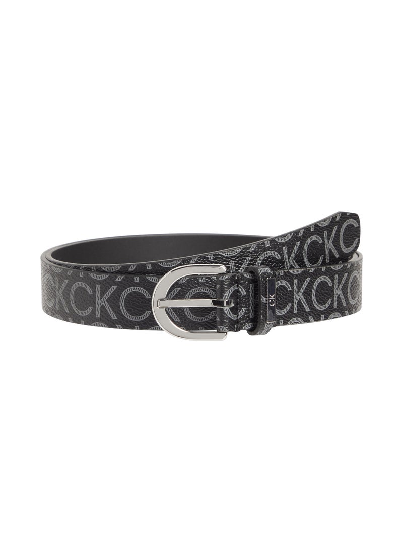 Women's Monogram Round Belt - 25mm - Leather, Black