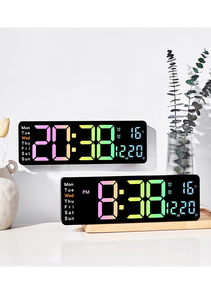 New Colorful Wall Clock, Simple Multifunctional Living Room Clock, Countdown Timer, Macaron Multicolor Alarm Clock. It can simultaneously display time, date, day of the week, and temperature. Includes timing function. Stylish, minimalist, and high-end alarm clock for study and office decoration.