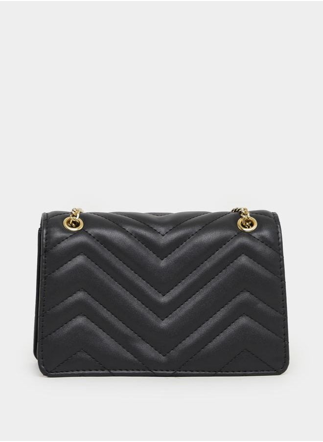Metal Accent Quilted Crossbody Bag with Chain Strap