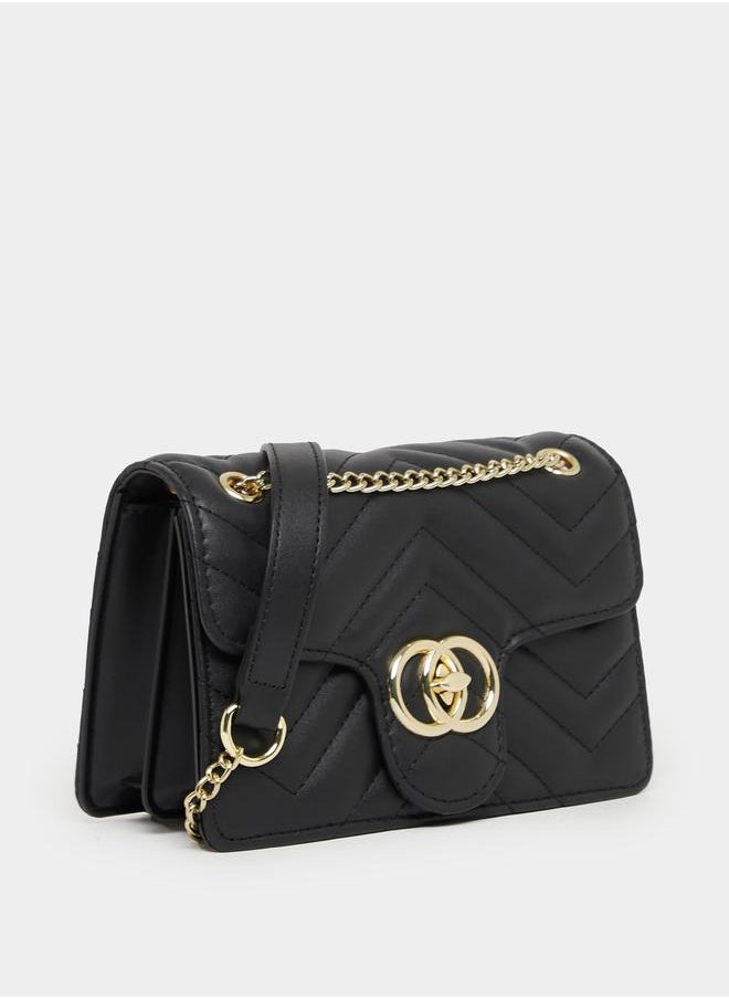 Metal Accent Quilted Crossbody Bag with Chain Strap
