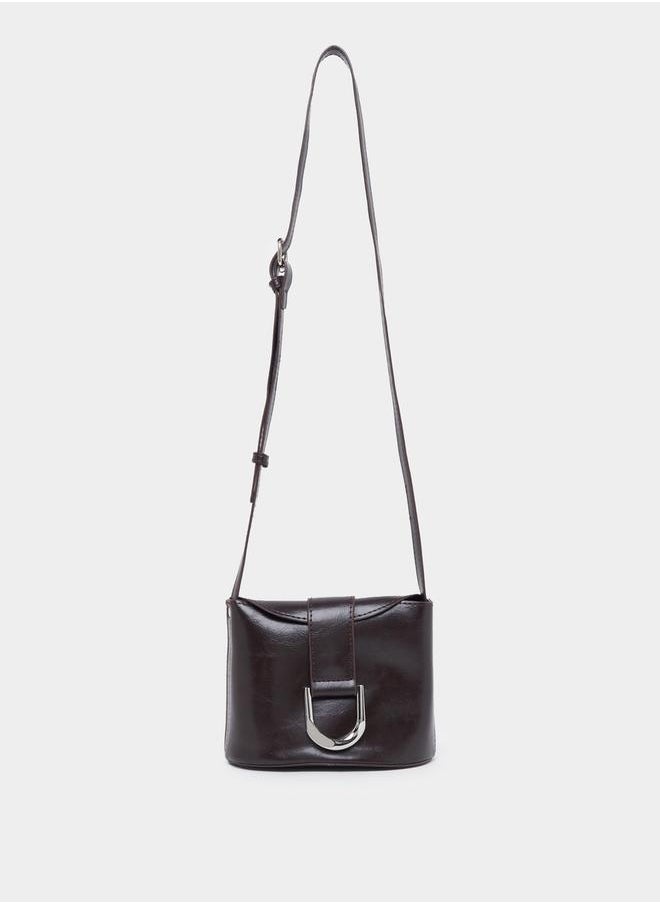Metal Buckle Detail Flap Crossbody Bag