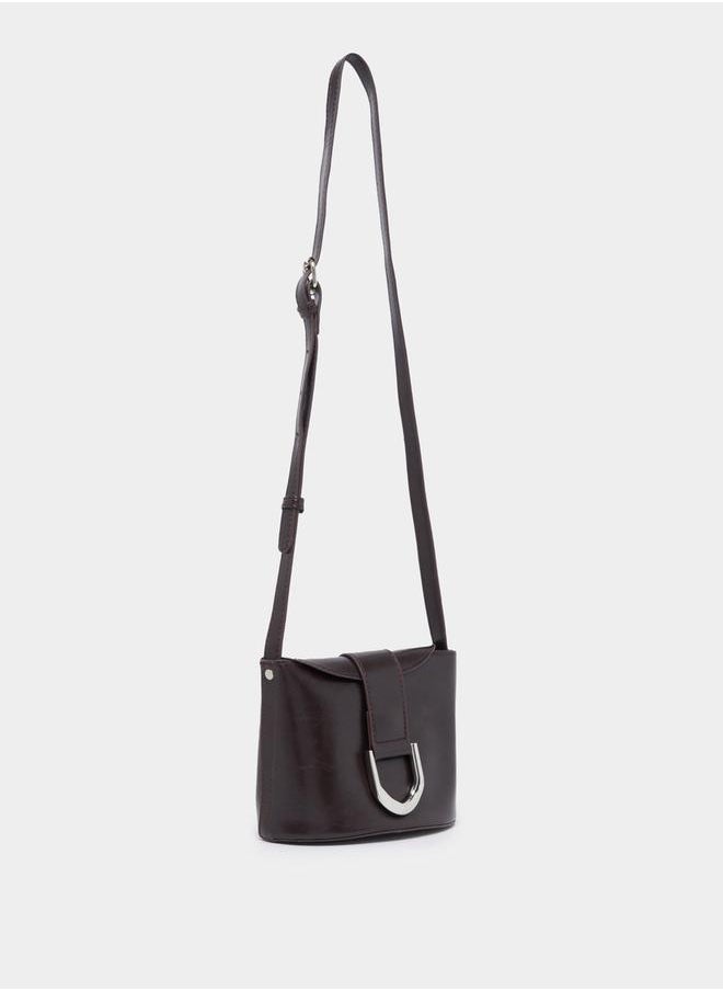 Metal Buckle Detail Flap Crossbody Bag