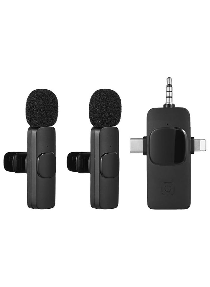 3-In-1 Rechargeable Wireless Lavalier Microphones for iPhone, iPad Built-in Noise Reduction, Crystal Clear Sound Quality for Recording Teaching Meeting