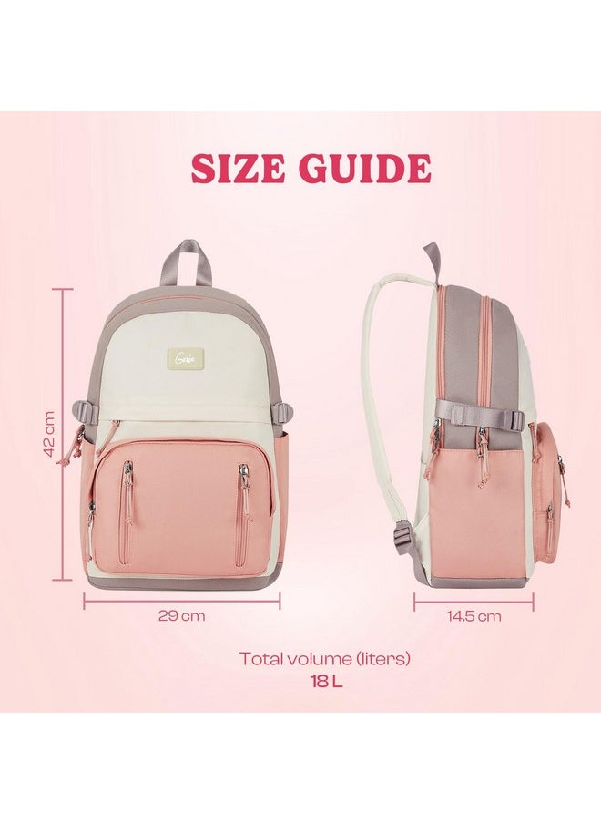 Genie LIT Beige Backpack for Women & Girls with 14