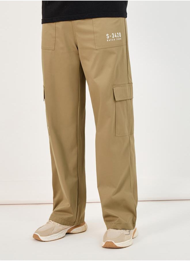 Wide Leg Paneled Cargo Pants with Print Detail