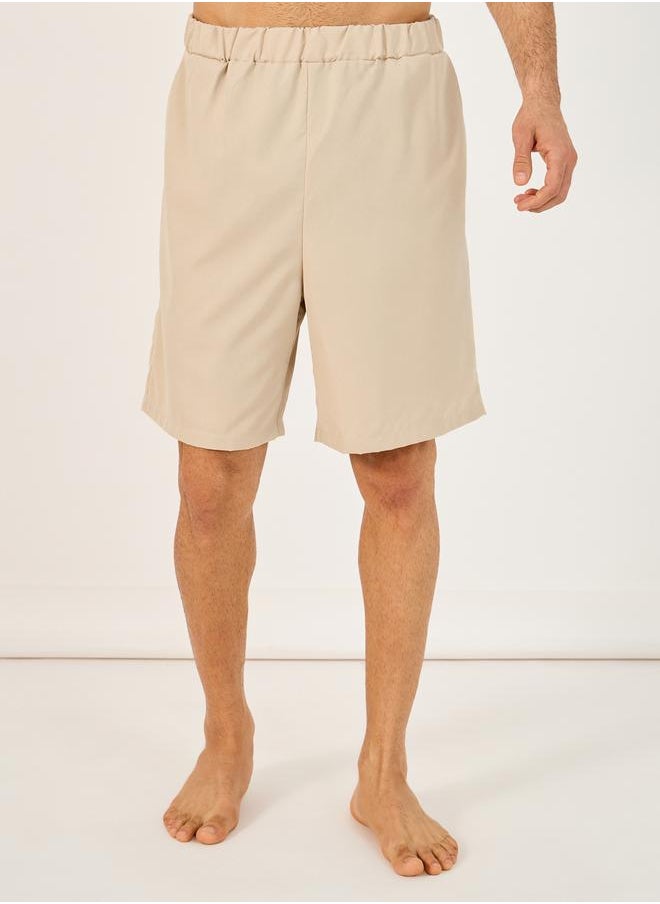 Solid Woven Short Sleeve Collared Shirt and Shorts Set
