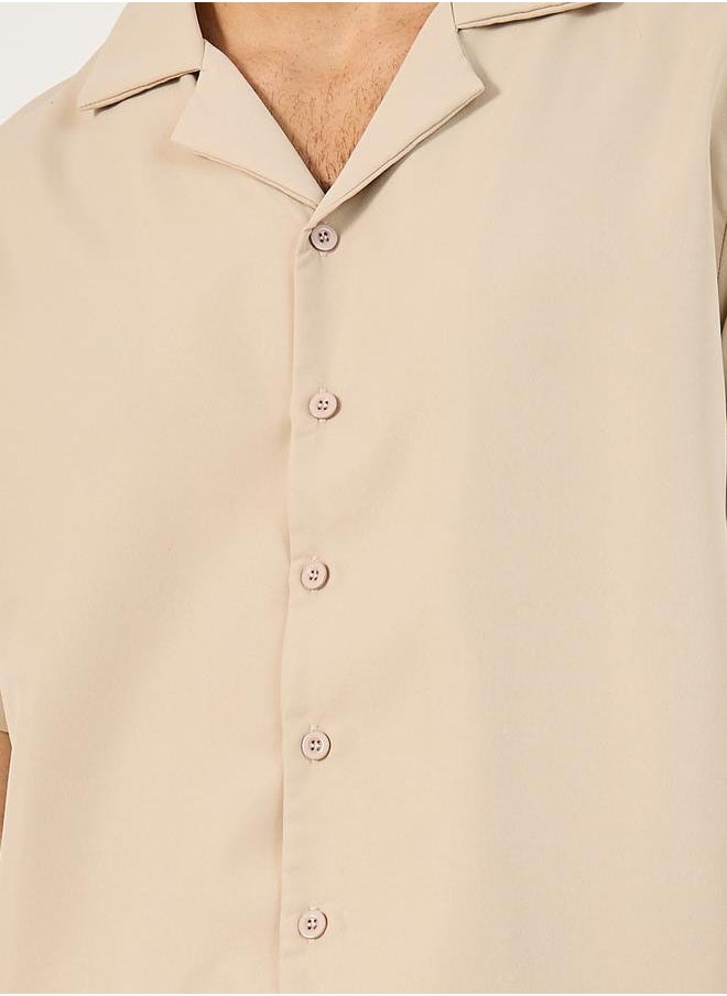 Solid Woven Short Sleeve Collared Shirt and Shorts Set