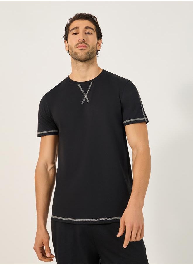Contrast Stitch Crew Neck T-Shirt and Shorts Pyjama Set