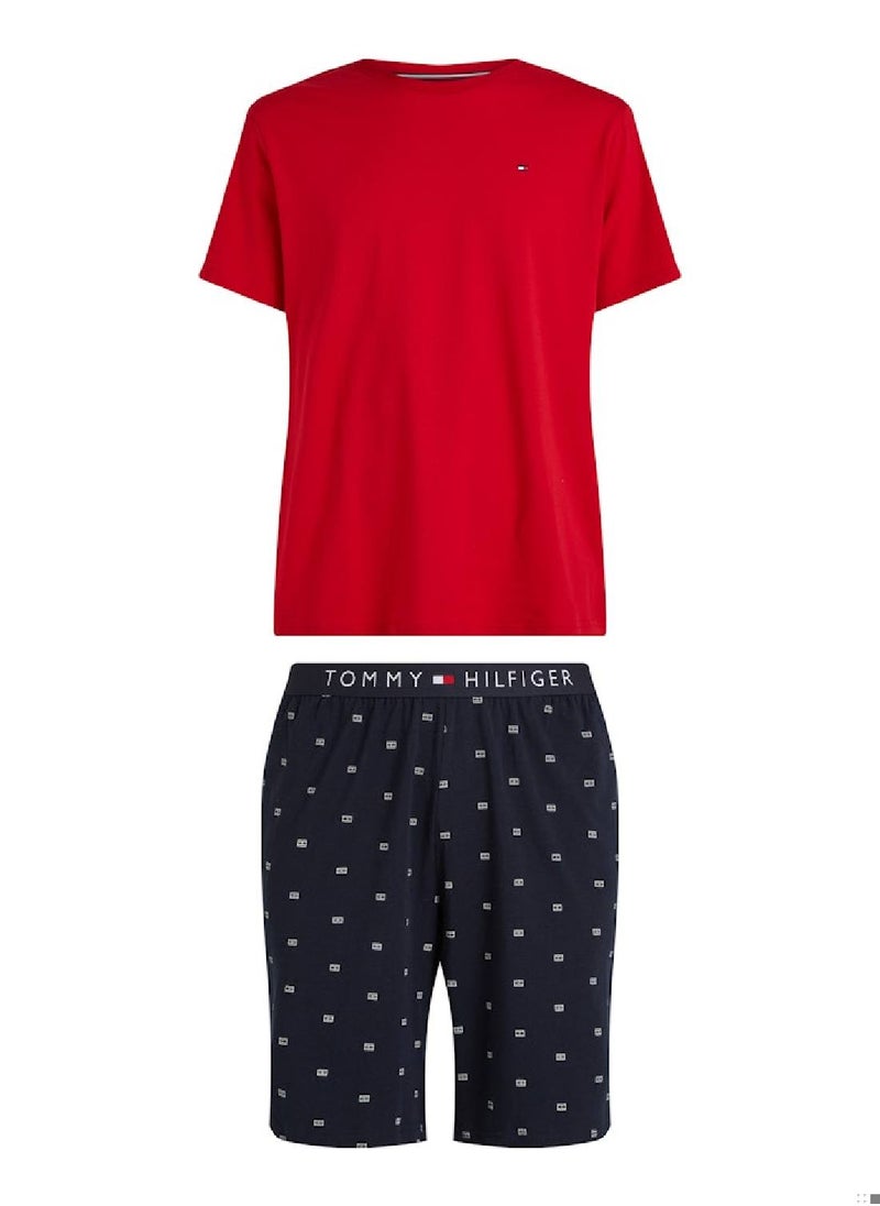 Men's Print T-Shirt And Shorts Pyjama Set - Cotton, Multicolour