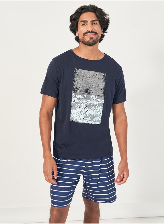 Graphic Pint T-Shirt & Striped Shorts Set