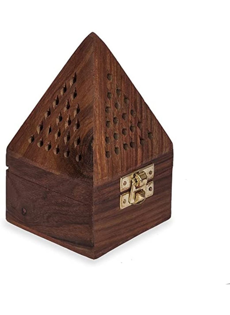 Wooden Pyramid Incense Box Ash Catcher Home Fragrance Stand Holder Agarbatti 7.5 x 7.5 x 12.7 cm